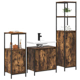 Bathroom Furniture Set with Shelf 3 pcs Smoked Oak and Black 3328396