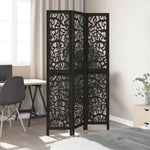 Room Divider 3 Panels Black Solid Wood Paulownia 358751