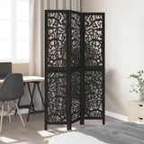 Room Divider 3 Panels Black Solid Wood Paulownia 358751