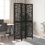 Room Divider 3 Panels Black Solid Wood Paulownia 358751