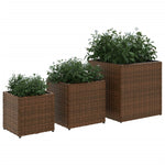 ZNTS Garden Planters 3 pcs Brown Poly Rattan 366396