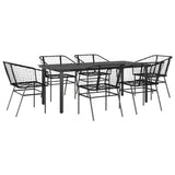 7 Piece Garden Dining Set Black Poly Rattan Glass 3334588