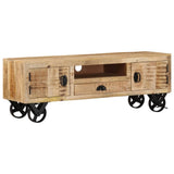 TV Cabinet with Wheels 110x30x37 cm Rough Mango Wood 328317