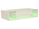 High Gloss Coffee Table with Open Storage, 1 drawer, LED lights, Centre Table with glass tabletop, N605P374206W