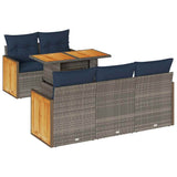 6 Piece Garden Sofa Set with Cushions Grey Poly Rattan Acacia 3327666