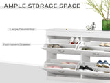 Shoe Cabinet with 4 Flip Drawers Wood Tipping Bucket Narrow Storage Cupboard with Adjustable Shelf T3398P341456