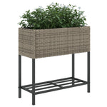 ZNTS Garden Planter with Shelf Grey Poly Rattan 366389