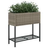 ZNTS Garden Planter with Shelf Grey Poly Rattan 366389