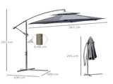 2.7m Garden Banana Parasol Cantilever Umbrella with Crank Handle, Double Tier Canopy and Cross Base T3398P314158