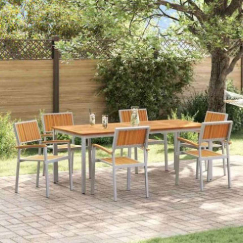Garden Dining Set 7 pcs Grey and brown 200 x 90 x 75 cm 3284427