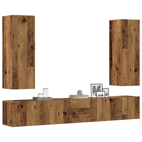 ZNTS 5 Piece TV Cabinet Set Wall-mounted Old Wood Engineered Wood 3329193