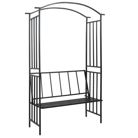 ZNTS Garden Arch with Bench Black 128x50x207 cm Iron 47093