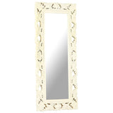 321643 Hand Carved Mirror White 110x50 cm Solid Mango Wood