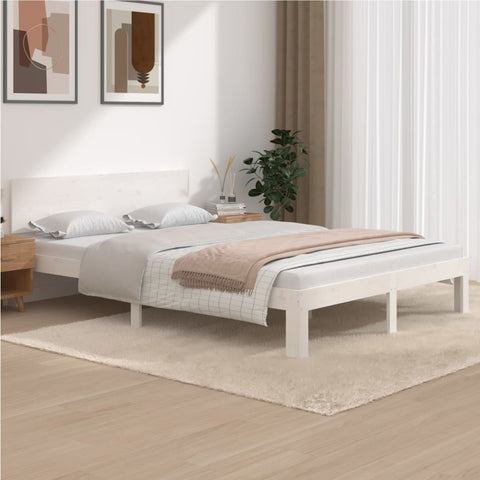 ZNTS Bed Frame without Mattress White Solid Wood Pine 140x200cm 810496