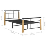 Bed Frame Black and Light Oak Powder-coated metal, solid oak wood 324897