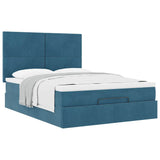 ZNTS Ottoman Bed with Mattresses Dark Blue 140x190cm Velvet 3313401