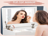 Dressing Table with Flip-up Mirror and Storage Stool, Vanity Table with Drawer and Hidden T3398P378733