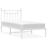 Bed Frame White Powder-Coated Steel Single Bed Frame 353579