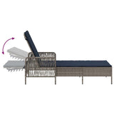 Sun Lounger Reclining 3 pcs Grey and Navy Blue Poly Rattan 365438