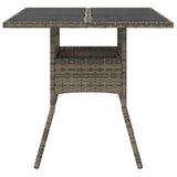 Garden Table with Glass Top Grey 80x80x75 cm Poly Rattan 365522