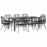 9 Piece Garden Dining Set Black Poly Rattan Glass 3334540