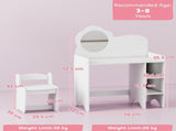 Kids Dressing Table with Mirror, Stool, Kids Vanity Table with Shelves, for Ages 3-8 Years, White T3398P422176
