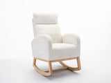 Mid Century Modern Teddy Fabric Upholstered Rocking Chair Padded Seat For Living Room Bedroom, Beige W1397P146020