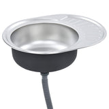 Kitchen Sink with Strainer and Trap Oval Stainless Steel 145072