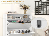 12 Shoe Storage Cabinet, with Chevron Indents and Gold Tone Accents - White T3398P330362