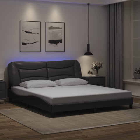 ZNTS Bed Frame with LED without Mattress Grey 180x200 cm Super King 3213951