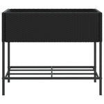 ZNTS Garden Planter with Shelf Black Poly Rattan 366384