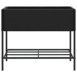 ZNTS Garden Planter with Shelf Black Poly Rattan 366384