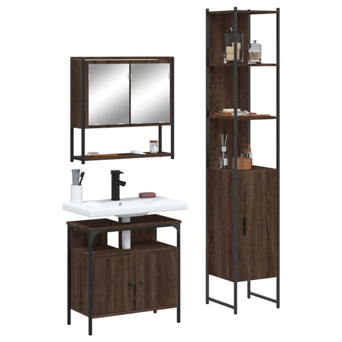 ZNTS 3 Piece Bathroom Furniture Set Brown Oak Engineered Wood 3214679