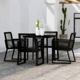 Dining Set Black Powder-coated steel, glass, PVC rattan 3099156