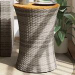 ZNTS Garden Side Table Drum Shape Grey Poly Rattan and Solid Wood 368297