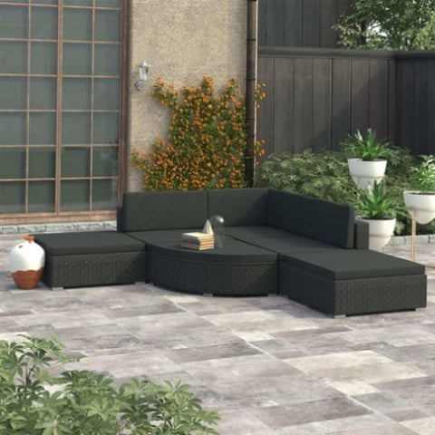 ZNTS 6 Piece Garden Lounge Set with Cushions Poly Rattan Black 46743