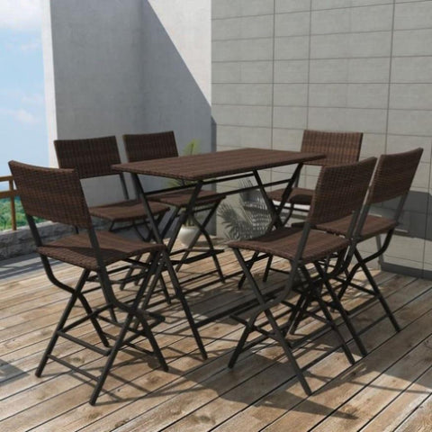 7 Piece Folding Outdoor Dining Set Steel Poly Rattan Brown 42877