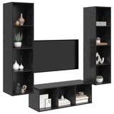 TV Cabinet Set Wall-mounted 3 pcs Black Oak Engineered Wood 3393340