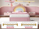 3ft Single Upholstered Bed with Adjustable Rainbow Headboard, Soft Velvet Bed Frame with Storage N652P296726P