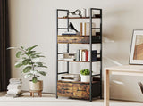 Industrial Style Bookcase, with 4 Shelves and 3 Fabric Drawers - Brown/Black T3398P423870