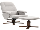 Linen Swivel Recliner Chair with Footstool, Upholstered Reclining Armchair with Wooden Base for T3398P343465