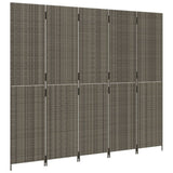 Room Divider 5 Panels Grey Poly Rattan 365366