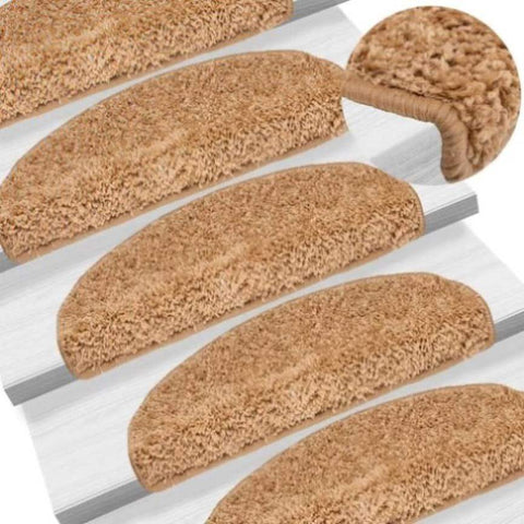 Stair Mats 15 pcs 65x21x4 cm Beige Half Round Large 133902