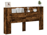 Storage Headboard with LED Smoked Oak Engineered Wood 3418665