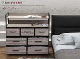 Rustic Chest of Seven Fabric Drawers - Grey Wood Effect T3398P330513