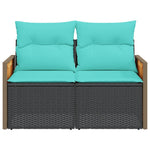 Garden Sofa with Cushions 2-Seater Black Poly Rattan 366037