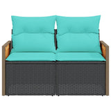 Garden Sofa with Cushions 2-Seater Black Poly Rattan 366037