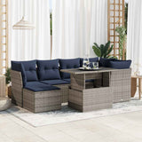 7 Piece Garden Sofa Set with Cushions Grey Poly Rattan Acacia 3326192