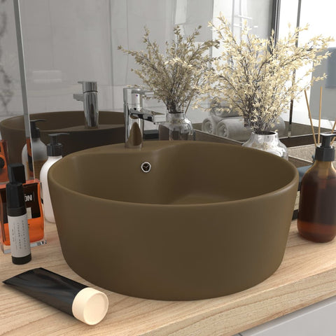 ZNTS Luxury Wash Basin with Overflow Matt Cream 36x13 cm Ceramic 147040