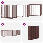 Dog Gate with Door Foldable 6 Panels Brown 480 cm Poplar Wood 3155581